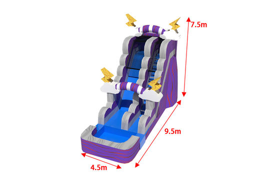 Deslizamiento de agua inflables morado con piscina y patio al aire libre