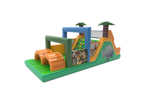 Jugle tema animal rinoceronte curso de obstáculos inflable con palma