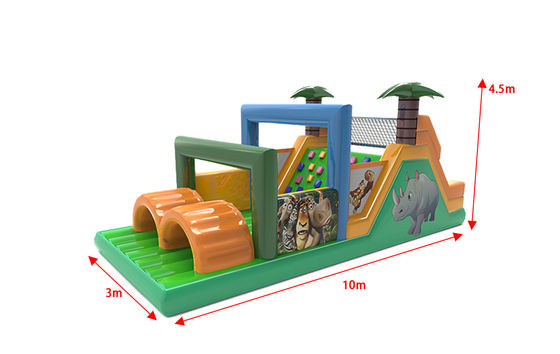 Jugle tema animal rinoceronte curso de obstáculos inflable con palma