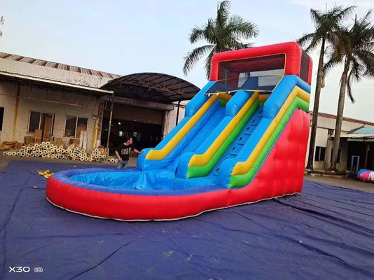 Deslizamientos de agua inflables de verano azul naranja con piscina