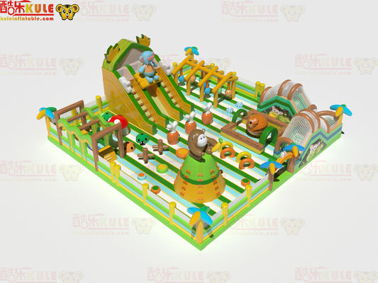 Parque de diversiones inflable de estilo verde con toboganes para niños