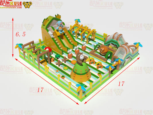 Parque de diversiones inflable de estilo verde con toboganes para niños