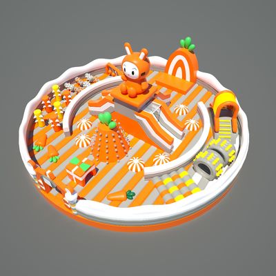 Castillo inflable de conejo de círculo redondo (naranja, blanco y amarillo)