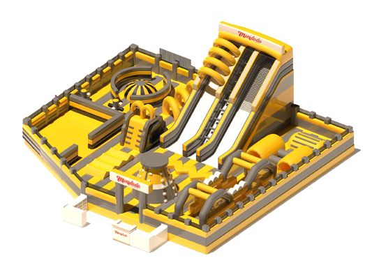 Jardín de juegos interiores castillos inflables amarillo gris con toboganes