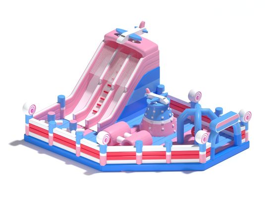 Niños Inflables Pequeño Castillo Rebordante Rosa Azul Con Diapositivas