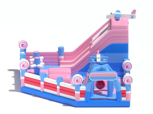 Niños Inflables Pequeño Castillo Rebordante Rosa Azul Con Diapositivas