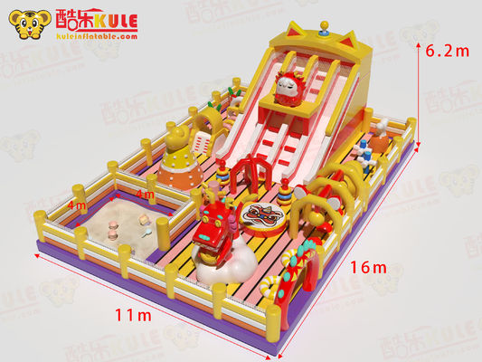 China Dragón León Inflable castillo de salto con toboganes y piscina de arena