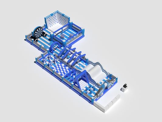 Curso de obstáculos inflables comerciales de PVC azul y blanco personalizado