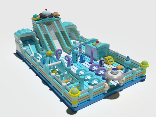 Blue Inflatable Commercial castillo saltador con toboganes y obstáculos