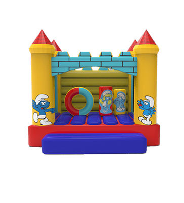 Pitufos castillo de salto inflable con pilares y anillo de círculo