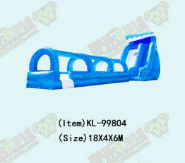 Outside Blue Wave Deslizamientos de agua inflables largos con piscina para adultos