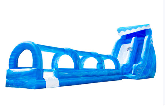 Outside Blue Wave Deslizamientos de agua inflables largos con piscina para adultos