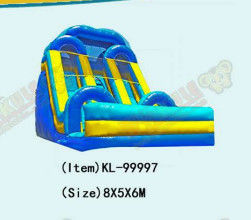 Color Azul Gran tobogán inflable de dos carriles para alquiler