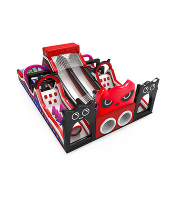 Parque Inflable Temático: Aventura Rojo - Negro, Alegría para Niños