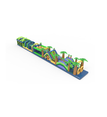 Curso de obstáculos inflables tropicales de varios colores Camino de la selva de aventura