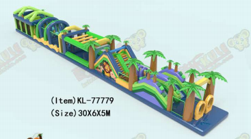 Curso de obstáculos inflables tropicales de varios colores Camino de la selva de aventura