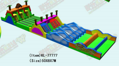 Aventura de juego inflable de obstáculos de colores brillantes y vívidos