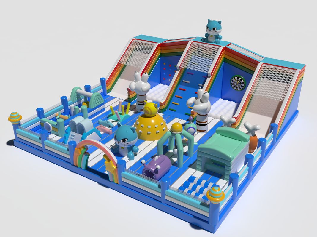 Parque de gatos niños inflables castillo de salto azul color blanco personalizado