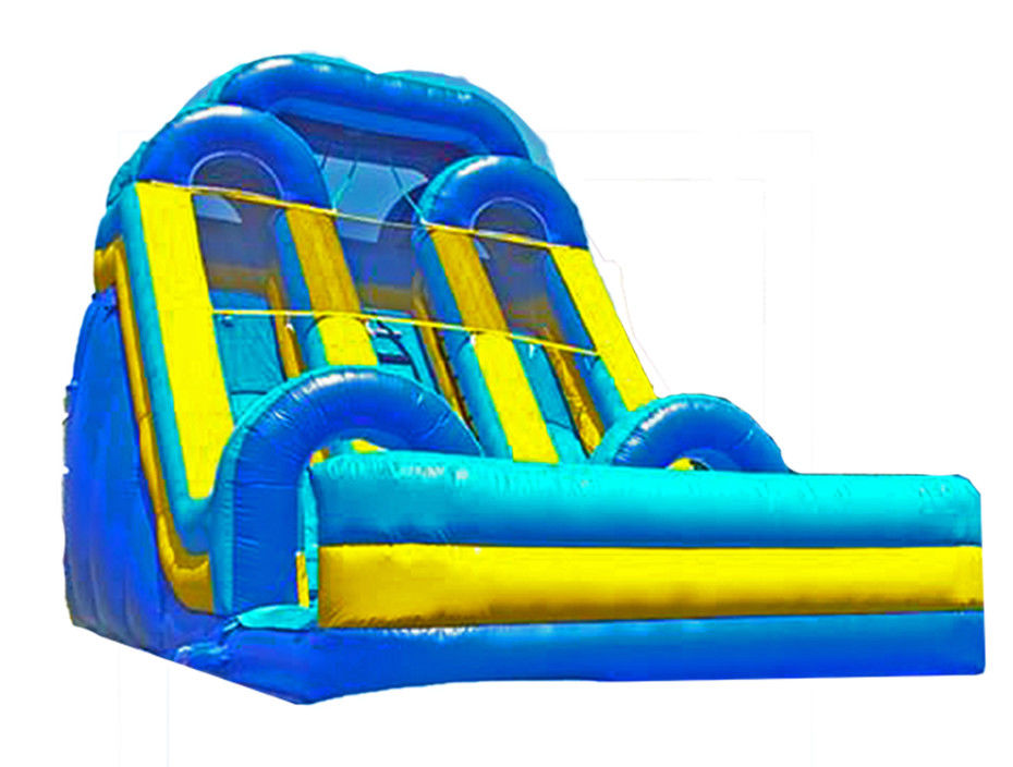 Color Azul Gran tobogán inflable de dos carriles para alquiler