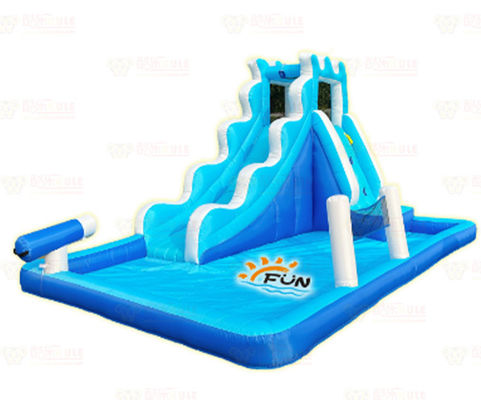 Polyester Oxford Flotable Blue Water Slide con bolas del océano para niños Parque de diversiones